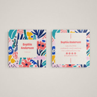 Abstracte Kunstbloemen - Trendy Kleurrijk Plein Vierkante Visitekaartje