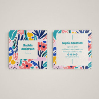 Abstracte Kunstbloemen - Trendy Kleurrijk Plein Vierkante Visitekaartje