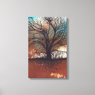 Abstracte kunstboom Waterverf inkt Canvas Afdruk