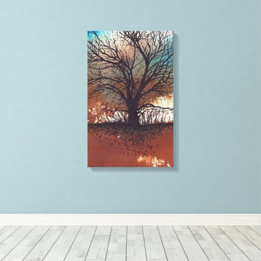 Abstracte kunstboom Waterverf inkt Canvas Afdruk (Insitu (Houten vloer))