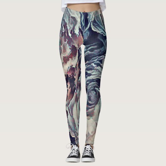 Abstracte kunstborstel gestructureerde rozen afdru leggings (Voorkant)