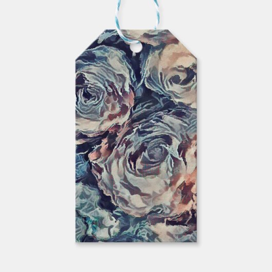Abstracte kunstborstelgetextureerde rozen afdrukke cadeaulabel (Voorkant)