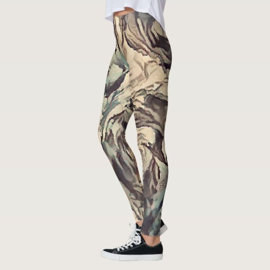 Abstracte kunstborstelgetextureerde rozen afdrukke leggings (Links)