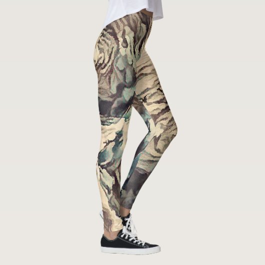 Abstracte kunstborstelgetextureerde rozen afdrukke leggings (Rechts)