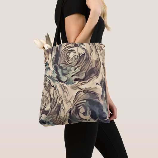Abstracte kunstborstelgetextureerde rozen afdrukke tote bag (Dichtbij)