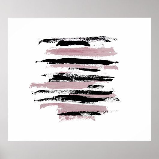 Abstracte kunstborstelroze en zwarte Posters (Voorkant)