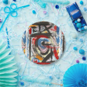 Abstracte kunstborstels met stapelwijze en handsch papieren bordje (Feest)