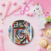 Abstracte kunstborstels met stapelwijze en handsch papieren bordje (Feest)