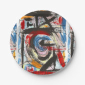 Abstracte kunstborstels met stapelwijze en handsch papieren bordje (Voorkant)