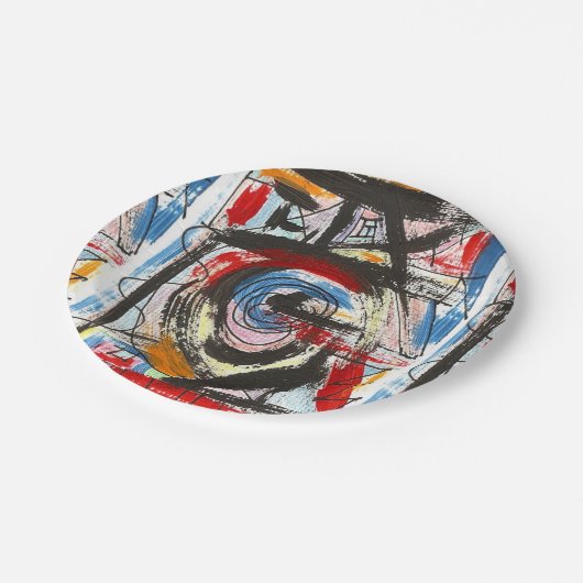 Abstracte kunstborstels met stapelwijze en handsch papieren bordje (Gekanteld)