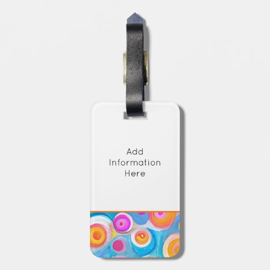 Abstracte kunstcirkels Heldere kleuren Reisinforma Bagagelabel (Achterkant verticaal)