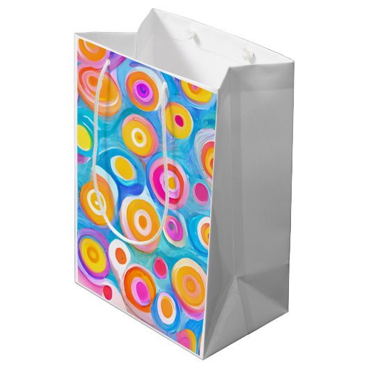 Abstracte kunstcirkels kleurrijk helder plezier medium cadeauzakje (Achterkant Gekanteld)
