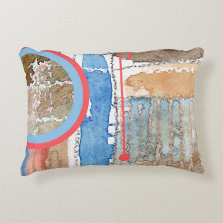 abstracte kunstcollage, gemengde media en waterver accent kussen