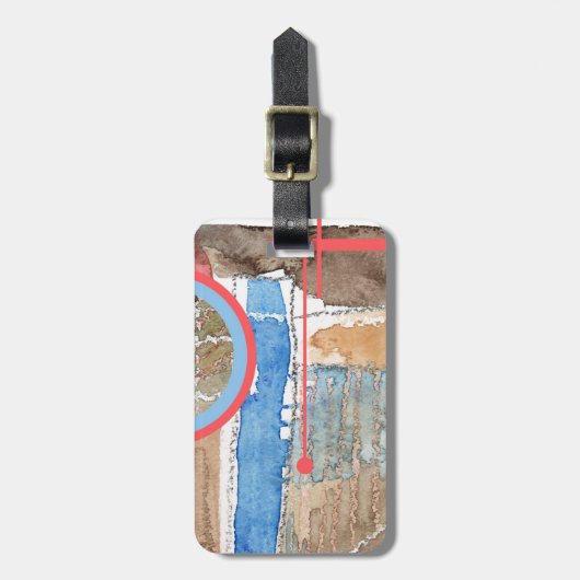 abstracte kunstcollage, gemengde media en waterver bagagelabel (Voorkant verticaal)