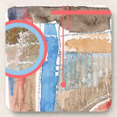 abstracte kunstcollage, gemengde media en waterver bier onderzetter (Voorkant)