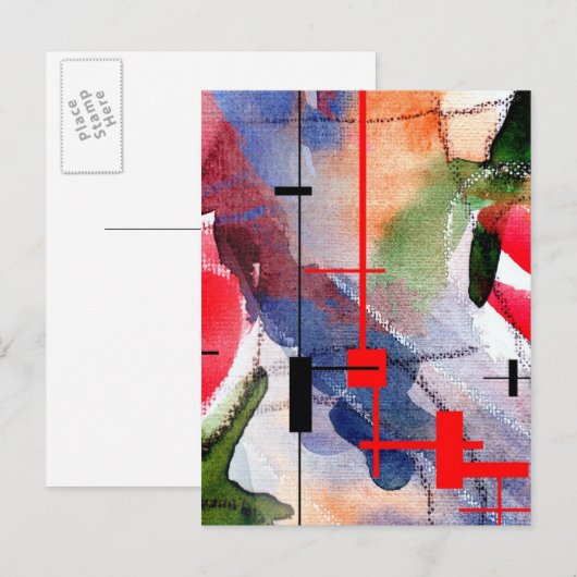 abstracte kunstcollage, gemengde media en waterver briefkaart (Voorkant / Achterkant)