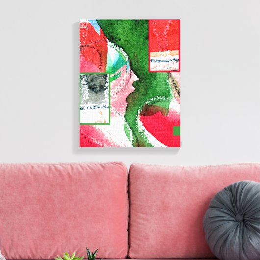 abstracte kunstcollage, gemengde media en waterver canvas afdruk (Insitu (Woonkamer))