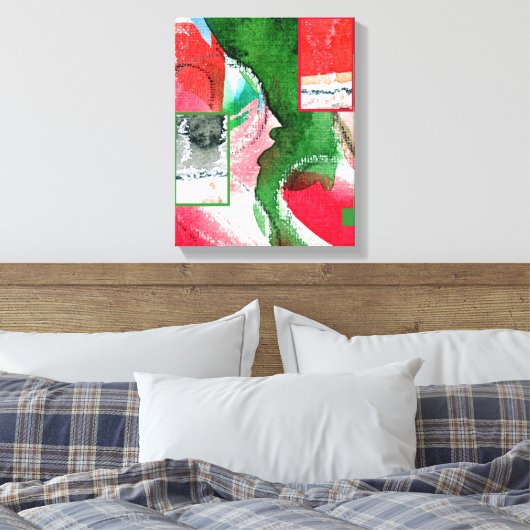 abstracte kunstcollage, gemengde media en waterver canvas afdruk (Insitu (Slaapkamer))