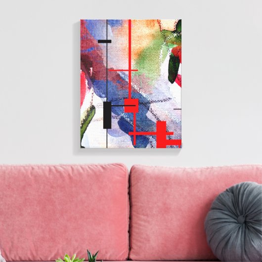 abstracte kunstcollage, gemengde media en waterver canvas afdruk (Insitu (Woonkamer))