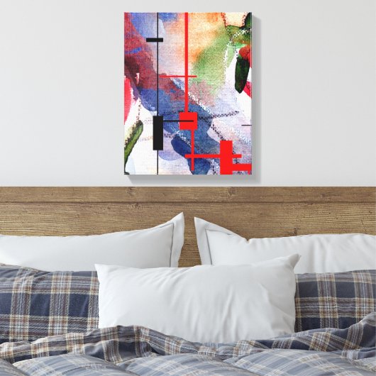 abstracte kunstcollage, gemengde media en waterver canvas afdruk (Insitu (Slaapkamer))