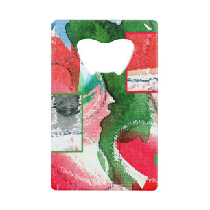 abstracte kunstcollage, gemengde media en waterver creditkaart flessenopener