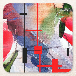 abstracte kunstcollage, gemengde media en waterver kartonnen onderzetters