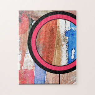 abstracte kunstcollage, gemengde media en waterver legpuzzel