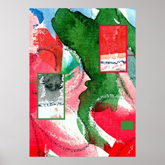 abstracte kunstcollage, gemengde media en waterver poster (Voorkant)