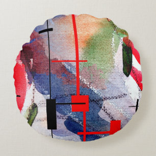 abstracte kunstcollage, gemengde media en waterver rond kussen