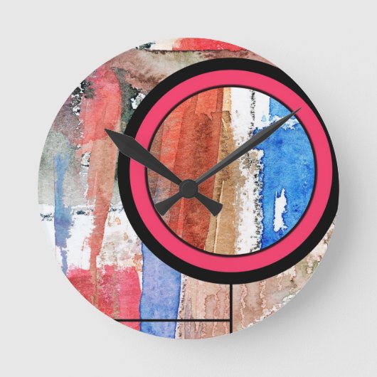 abstracte kunstcollage, gemengde media en waterver ronde klok (Voorkant)