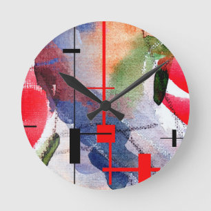 abstracte kunstcollage, gemengde media en waterver ronde klok