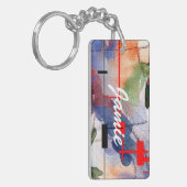 abstracte kunstcollage, gemengde media en waterver sleutelhanger (Voorkant Links)