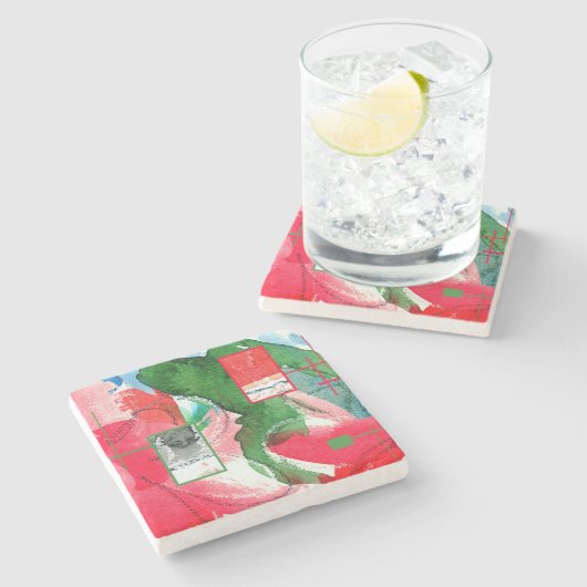 abstracte kunstcollage, gemengde media en waterver stenen onderzetter (Zijkant)