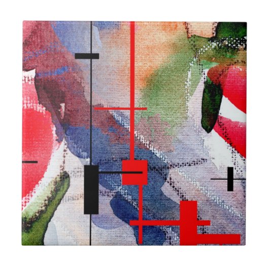 abstracte kunstcollage, gemengde media en waterver tegeltje (Voorkant)