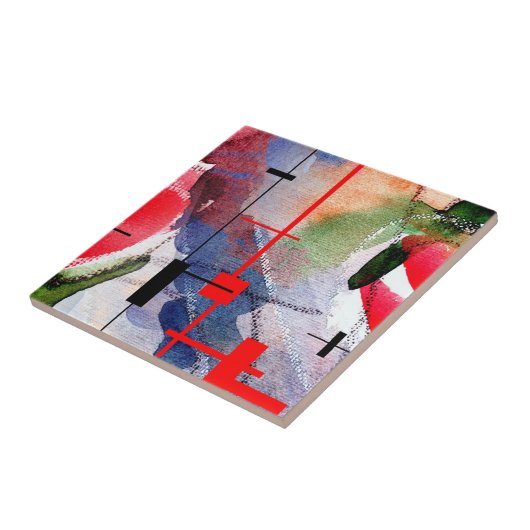 abstracte kunstcollage, gemengde media en waterver tegeltje (Zijkant)