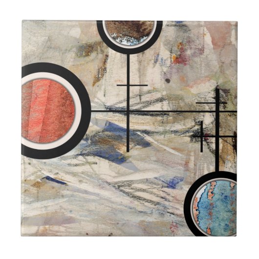 abstracte kunstcollage, gemengde media en waterver tegeltje (Voorkant)