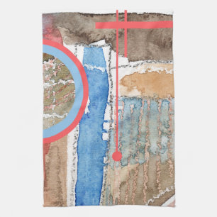 abstracte kunstcollage, gemengde media en waterver theedoek