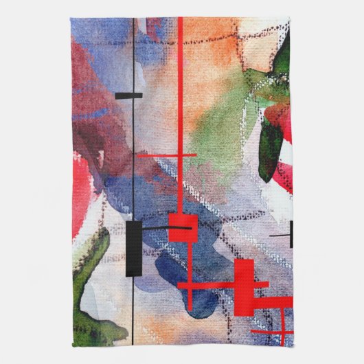 abstracte kunstcollage, gemengde media en waterver theedoek (Verticaal)