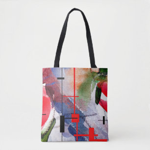abstracte kunstcollage, gemengde media en waterver tote bag