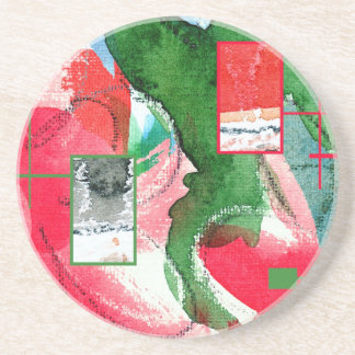 abstracte kunstcollage, gemengde media en waterver zandsteen onderzetter