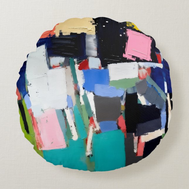Abstracte Kunstcompositie  Rond Kussen (Voorkant)