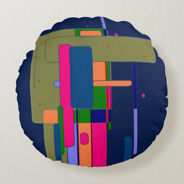 Abstracte Kunstcompositie  Rond Kussen (Voorkant)