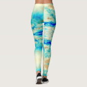 Abstracte kunstcrème blauw turquoise leggings vrou (Achterkant)