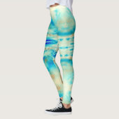 Abstracte kunstcrème blauw turquoise leggings vrou (Links)