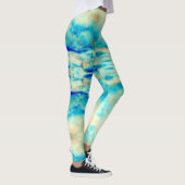 Abstracte kunstcrème blauw turquoise leggings vrou (Rechts)