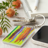 Abstracte kunstdikke verfdruppelregenboogstrepen sleutelhanger (Voorkant Rechts)