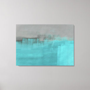 abstracte kunstdrukken uit 'Misty' Gray en Turquoi Canvas Afdruk