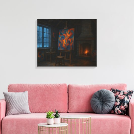 Abstracte kunstenaarswinterstudio canvas afdruk (Insitu (Woonkamer))