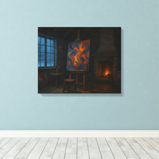 Abstracte kunstenaarswinterstudio canvas afdruk (Insitu (Houten vloer))