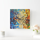 Abstracte kunstgele Oranje Blauwe Zwemelen Vierkante Klok (Huis)